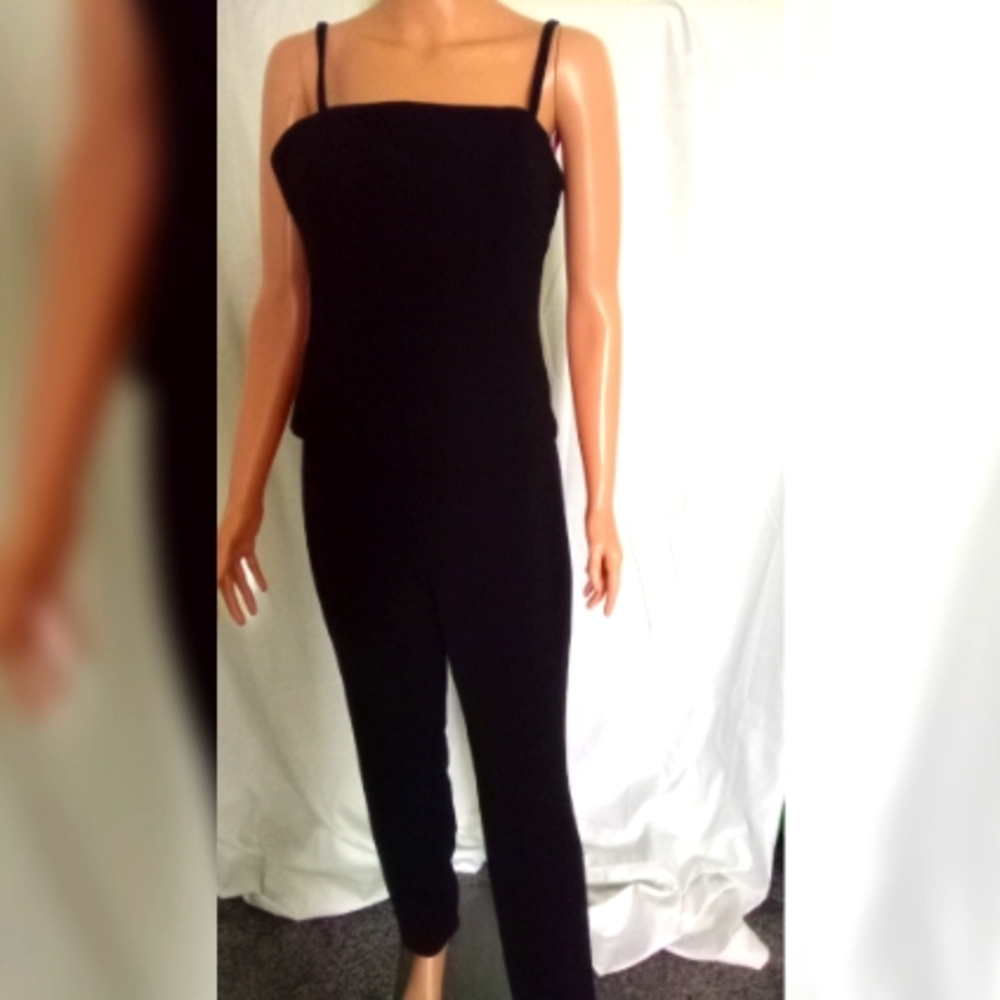 Larry Levine suit, black and pink pinstripe, size 4